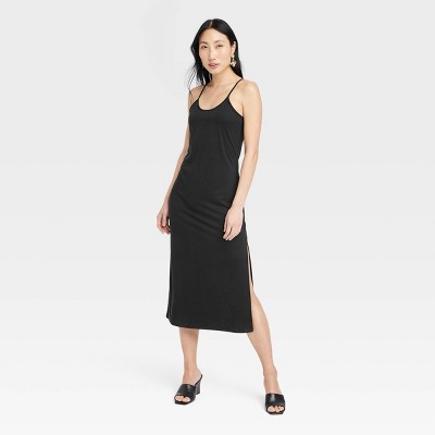 Women's Rib-Knit Midi Cami Dress - A New Day™ Black XL