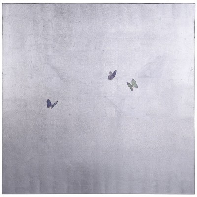 Butterflies Textured Hand Painted Abstract Wall Art Silver - StyleCraft: Large Mixed Media, Modern Decor, 48x48 Canvas
