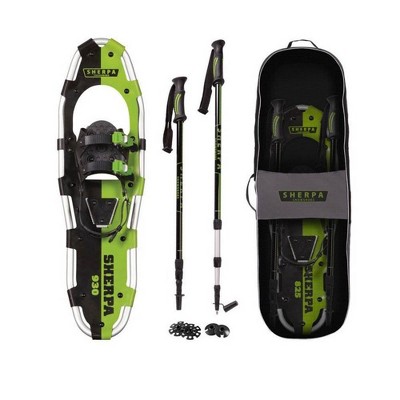 Yukon Charlie's Sherpa 9" x 30" Hiking Snowshoe Kit w/ Poles & Bag, Green