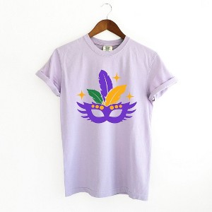 Simply Sage Market Women's Feathered Mask Sparkle Short Sleeve Garment Dyed Tee - 1 of 4