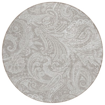 Taupe Beige And Ivory Paisley Washable Indoor Outdoor Area Rug