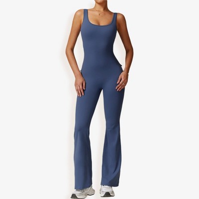 Anna-Kaci Active Women's Seamless Flared Bodysuit with Scoop Neck for Activewear