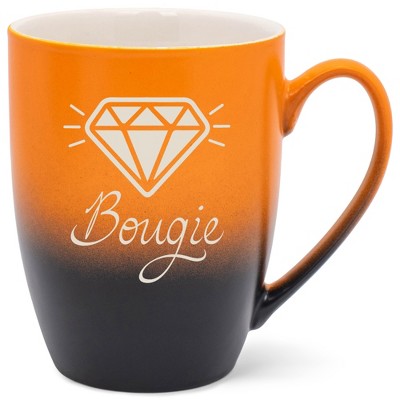 100 North Sparkling Diamond 10 Ounce Orange and Black Two Toned Ombre, Comfortably Fits Your Hands, Ceramic Tea Coffee Cup Mug, Bougie