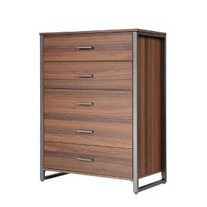 EUREKA ERGONOMIC 42" Chest 5-Drawers Dresser Accent Cabinet Walnut - 1 of 4