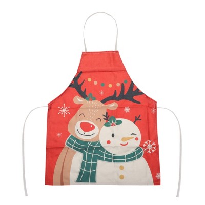 Unique Bargains Christmas Aprons SnowmanElk Linen Red Black Green Brown 21.65"x26.77" 1 Pcs