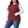 Women's Plus Size Knitted Crew Neck Sleeveless Casual Sweater Vest with Pocket - Agnes Orinda - 2 of 4