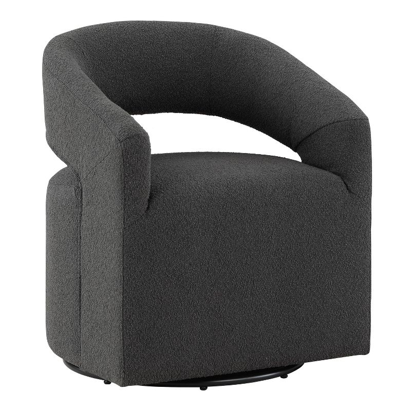 HOMES: Inside + Out Stormherald Modern Boucle Upholstered Swivel Barrel Chair with Open Back, 1 of 10
