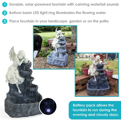 Angel Falls Gray Polyresin Solar Water Fountain with LED Light