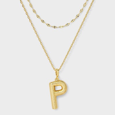 14K Gold Dipped Cubic Zirconia Duo Initial Multi-Strand Necklace - A New Day™ Gold