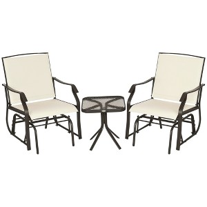 3 Piece Outdoor Glider Chair with Coffee Table Bistro Set, 2 Patio Rocking Swing Chairs with Breathable Sling Fabric, Glass Tabletop - 1 of 4