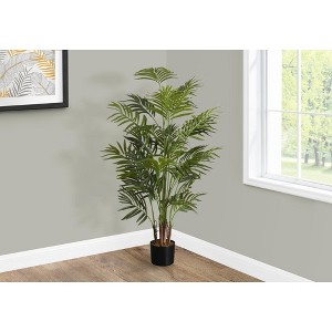 Monarch Specialties Artificial Plant 47 inch Tall Areca Palm Tree Indoor Faux Fake Floor Greenery Potted Real Touch Decorative Green Leaves Black Pot - 1 of 4