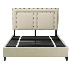 Queen Harris Upholstered Platform Bed with Nailheads Tan - John Boyd Designs
