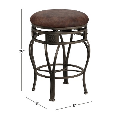 Brown Faux Leather Swivel Counter Stool with Steel Frame