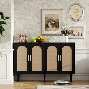 Glasflength Decorative Storage Cabinets, Rattan Buffet Sideboard Cabinet Cupboard for Kitchen, Living Floor Cabinet, Black 47.2"*13.8"*31.1" - 1 of 1