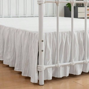 Queen Size Bed Skirt, Ruffled, 16 Drop, Striped Boho, White 60 X 80 Inches - 1 of 4