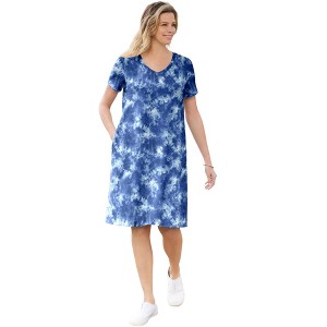 Woman Within Plus Size Perfect Short-Sleeve V-Neck Tee Dress - 1 of 4
