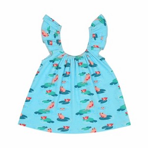 Ola! Otter Frill top - Frog & Lotus- Blue - 1 of 3