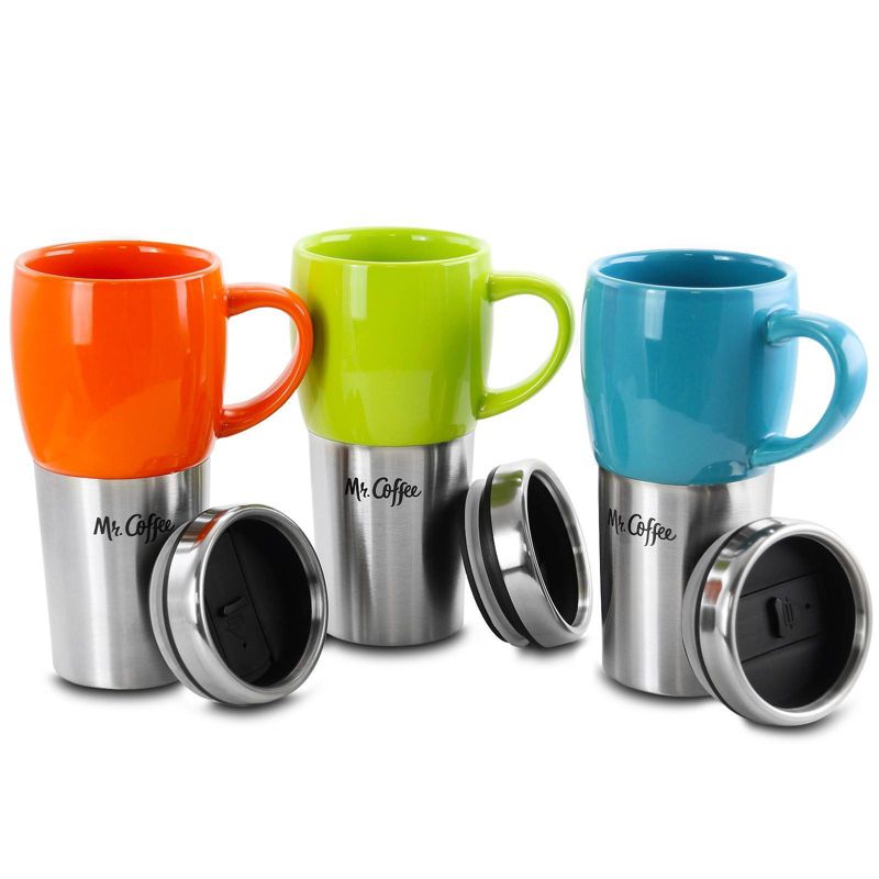 Mr. Coffee 16oz 3pk Stainless Steel Traverse Colorful Travel Mugs with Lids, 2 of 4