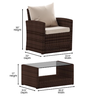 Emma and Oliver 4-Piece Brown Rattan Patio Set with Beige Cushions