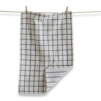 TAG Classic Reversible Double Cloth Olive Green Windowpane Cotton Machine Washable Kitchen Dishtowel 26L x 18W in. Decoration Decor
