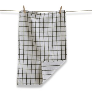 TAG Classic Reversible Double Cloth Olive Green Windowpane Cotton Machine Washable Kitchen Dishtowel 26L x 18W in. Decoration Decor - 1 of 3