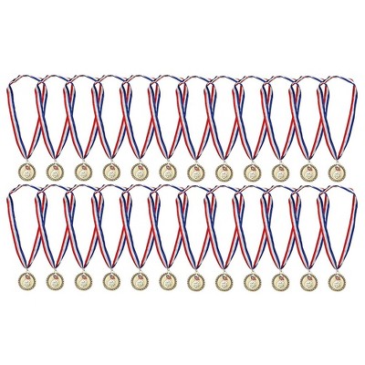 Juvale 12-Pack Bulk Metal Olympic Style Gold Winner Award Medals with Ribbons for Sports and Competitions, 2.7 Inches Diameter