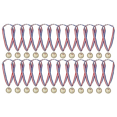 Juvale 12-Pack Bulk Metal Olympic Style Gold Winner Award Medals with Ribbons for Sports and Competitions, 2.7 Inches Diameter