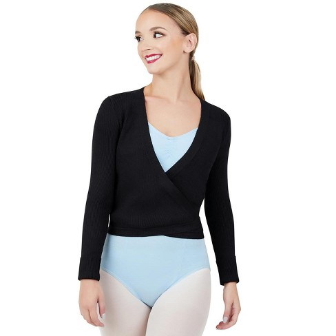 Capezio Black Women's Ribbed Sweater Knit Wrap Sweater, Large : Target