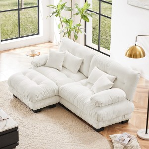 DOMETOUR Cloud Couch 2 Seater Sofa with 2 Lumbar pillows and 2 throw pillows, Upholstered Wide Arm Sofa with Convertible Ottoman,Chenille - 1 of 4