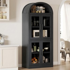 Arched Cabinet 71.6" Tall Kitchen Pantry White Farmhouse Storage Cabinet Large Storage Pantry Arched Bookcase with Cabinets - 1 of 4