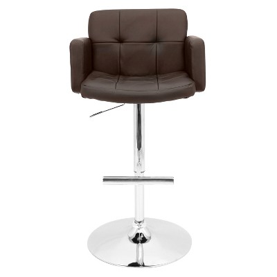 Adjustable Swivel Stout Barstool in Brown Leather and Metal