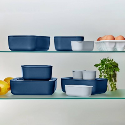 Caraway Home 17pc Food Storage Set Navy: Ceramic-Coated Glass Containers, Oven & Microwave Safe, 1 Year Warranty