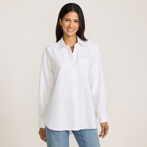 Lands' End Women's Oversized Oxford Button Front Shirt - 1 of 4