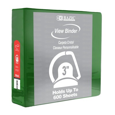 Bazic Products Slant D Ring View Binder with 2 Pockets, 3", Green (pack of 2)