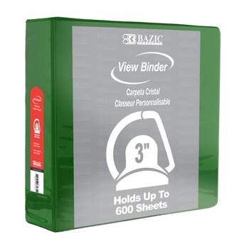 Bazic Products Slant D Ring View Binder with 2 Pockets, 3", Green