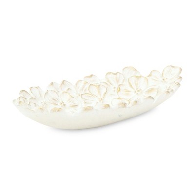Cheung's Khilov Flower White & Gold Long Cast Iron Dish