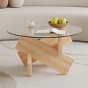 Modern Round Coffee Table with Artistic Geometric Base, Minimalist Accent Table for Living Room, Farmhouse or Contemporary Spaces-Maison Boucle - 2 of 4