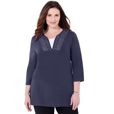Catherines Women's Plus Size Suprema Lace Trim Duet Top