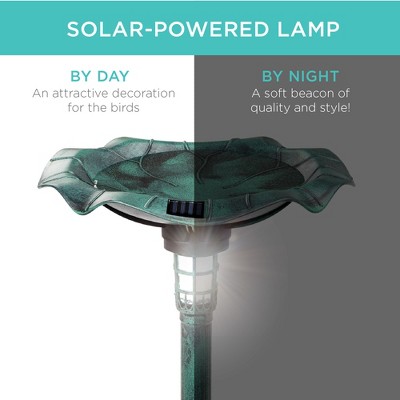 Green Solar Lighted Pedestal Bird Bath with Planter