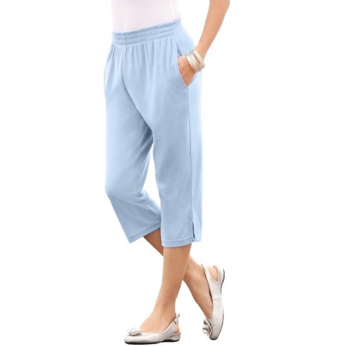 Roaman's Women's Plus Size Soft Knit Capri Pant, 3X - Pale Blue