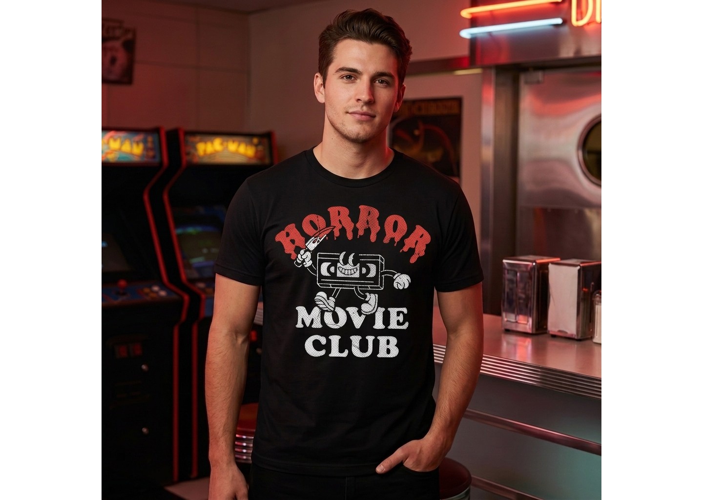 Мужская футболка Crazy Dog T-Shirts, Inc. Funny T Shirts Horror Movie Club Retro Tee For Men - Crazy Dog T Shirt For Halloween Season Black, цвет: Чёрный — фото 3