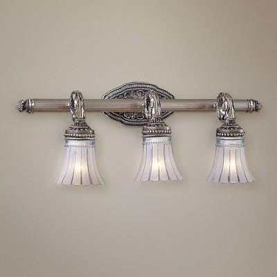 Brushed Nickel 3-Light Traditional Vanity Fixture with Etched Glass Shades