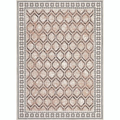 Classic Farmhouse Geometric Washable Area Rug - Non-Slip Neutral Large Carpet for Living Room, Bedroom, Dining Room & Office