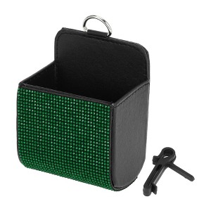 Unique Bargains Universal Car Trash Can Hanging Trash Bin Faux Leather Rhinestones Black Green - 1 of 4