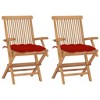vidaXL - Solid Teak Wood Patio Chairs Set with Red Cushions - Weather Resistant, Foldable, Durable, Easy to Clean - Ideal for Garden, Terrace, Patio - 2 of 4