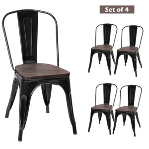 Tangkula Set of 4  Metal Dining Side Chair Wood Seat Stackable Bistro Cafe New - 1 of 4