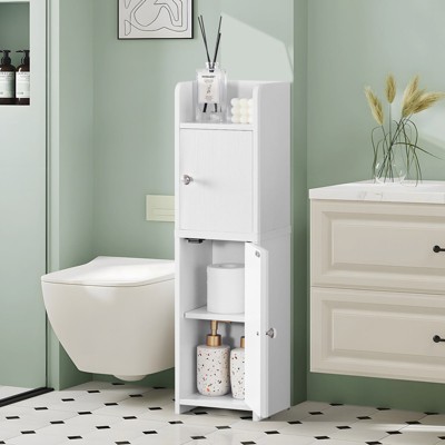 USIKEY Bathroom Storage Cabinet, Narrow Cabinet with Doors and Adjustable Shelves, Corner Bathroom Cabinet, Bathroom Storage for Small Spaces