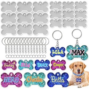 JDICTION Set of 2'' & 1.5'' Dog Bone Silicone Molds with 15Pcs Key Ring & 15pcs Jump Ring, Pet Tag Mold for Resin Casting - 1 of 4