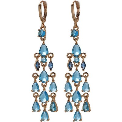 Vuskdtei18K Gold Plated Flower Dangle Earrings for Women, Hypoallergenic Cubic Zirconia Earrings, Elegant Chandelier Drop Earrings