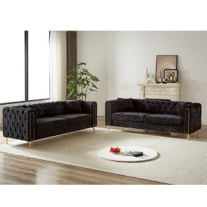 6-Seat Chenille Chesterfield Sofa Set with Tufted Buttons, Copper Nail Armrests, Metal Legs, Modern Living Room Couch - 1 of 4